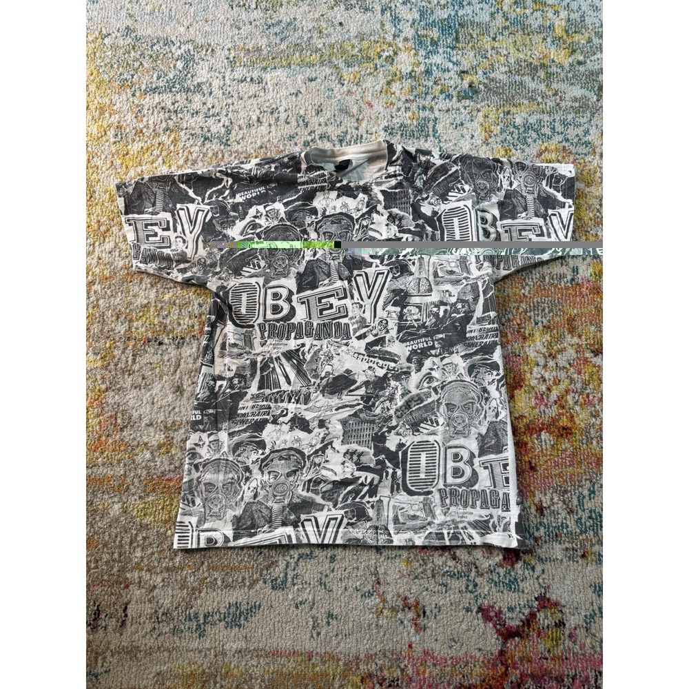 Vintage Obey‎ Propaganda AOP Shirt Large Skate All Over Print Stussy Tapout RARE